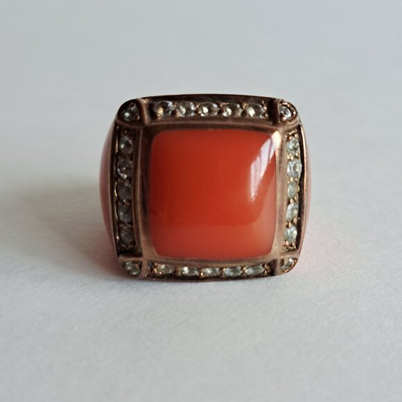 New Angelique de Paris Zircon & Resin Orange Square Ring Size 7 - Picture 3 of 12